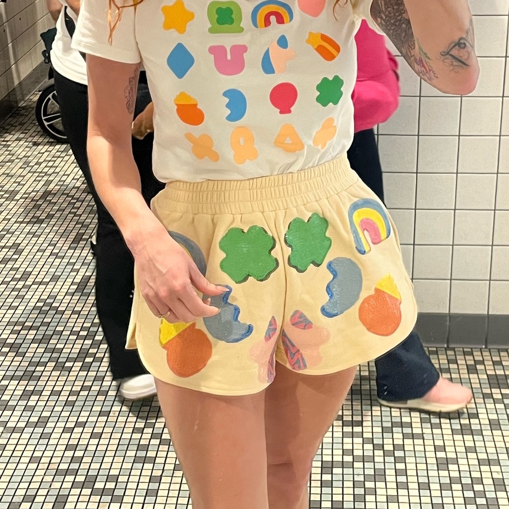 QUEEN OF SPARKLES Lucky Charms Sequin Cream Shorts